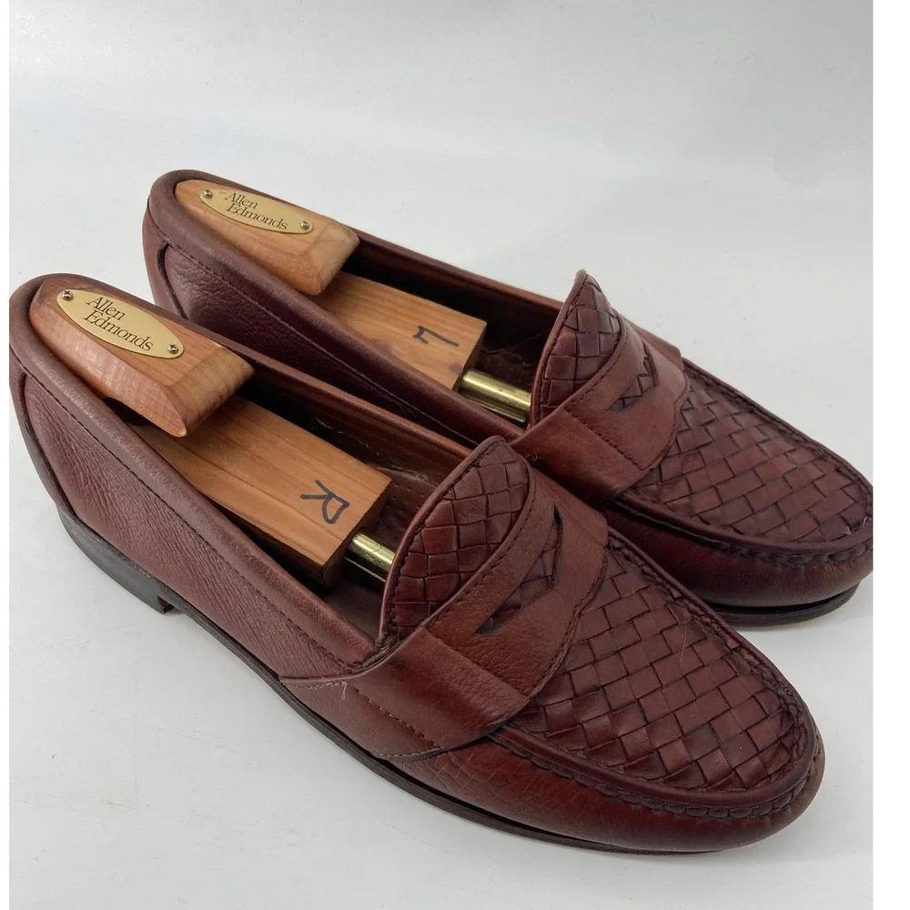 Allen Edmonds Loafers Men 9.5 EEE Brown Ivanhoe Woven Penny Classic Dress Shoes